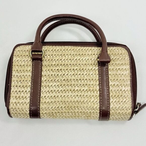 Connections Cream Woven Brown Faux Leather Two Piece Coastal Wallet Handbag Set - Picture 12 of 16